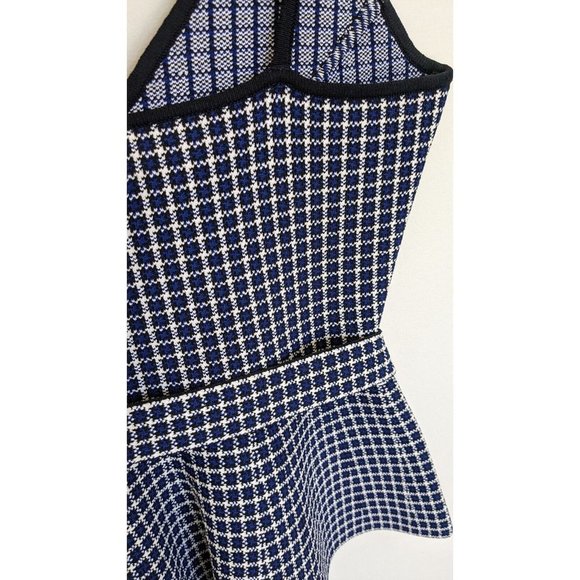 SCANLAN THEODORE Crepe Knit Plaid Strappy Top in Navy Blue, Small/8 - Picture 6 of 9